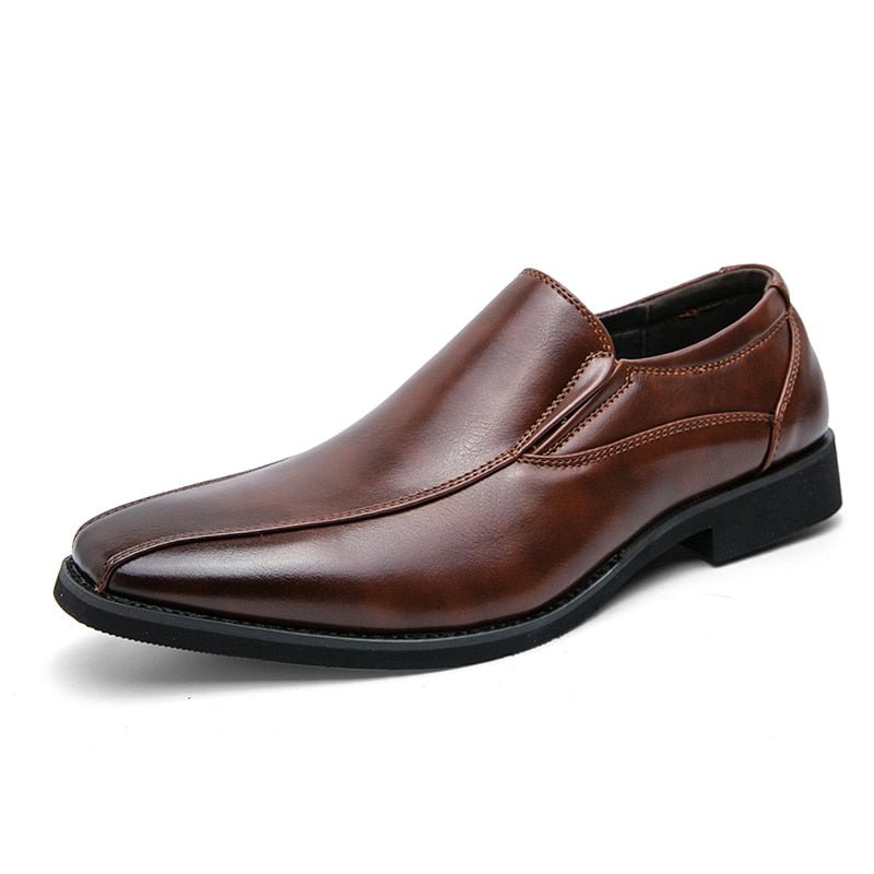 Alpha Male GEAR's Store: Brown Leather Slip-On Dress Shoe with Black Sole