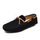 Men’s casual loafers in black with sleek design and elegant golden laces