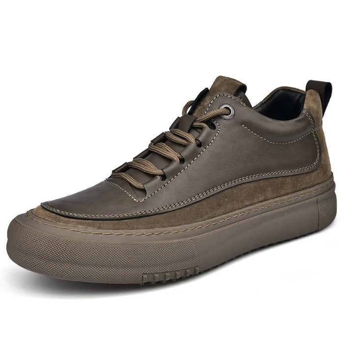 Men’s Leather Sneakers in brown with round laces, thick rubber sole, and casual design, ideal for everyday style.