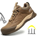 Brown insulated ‘311IG SAFETY SHOES’ with impact and pressure resistance icons