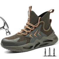 Men’s Safety Boots in green with rugged sole, mesh upper, and secure lacing for foot protection and comfort