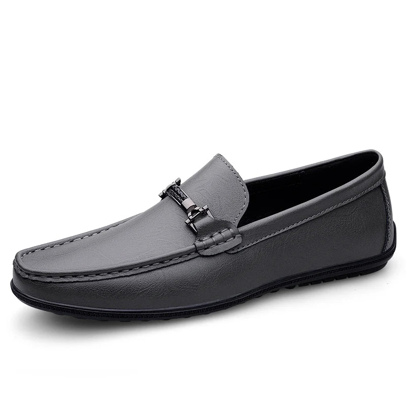  Men’s Summer Loafers in gray with a sleek design and metal buckle detail, ideal for comfortable and fashionable summer wear 