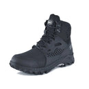Black Steel-Toe Safety Boots, breathable side panels, secure lacing, reinforced toe, rugged sole