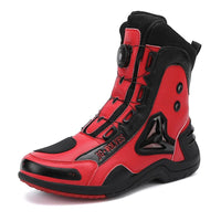 Waterproof Motorcycle Boots: Black and red boot with secure fastenings, protective design elements, and ‘TCX BOOTS’ branding